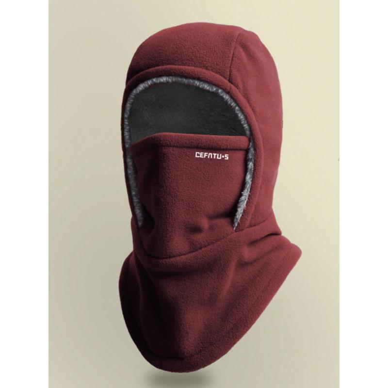 Cappello Pullover Unisex con Mascherina, Copricollo Termico Caldo Antivento da Esterno Foderato, Tinta Unita, Autunno/Inverno A&one-size borgogna