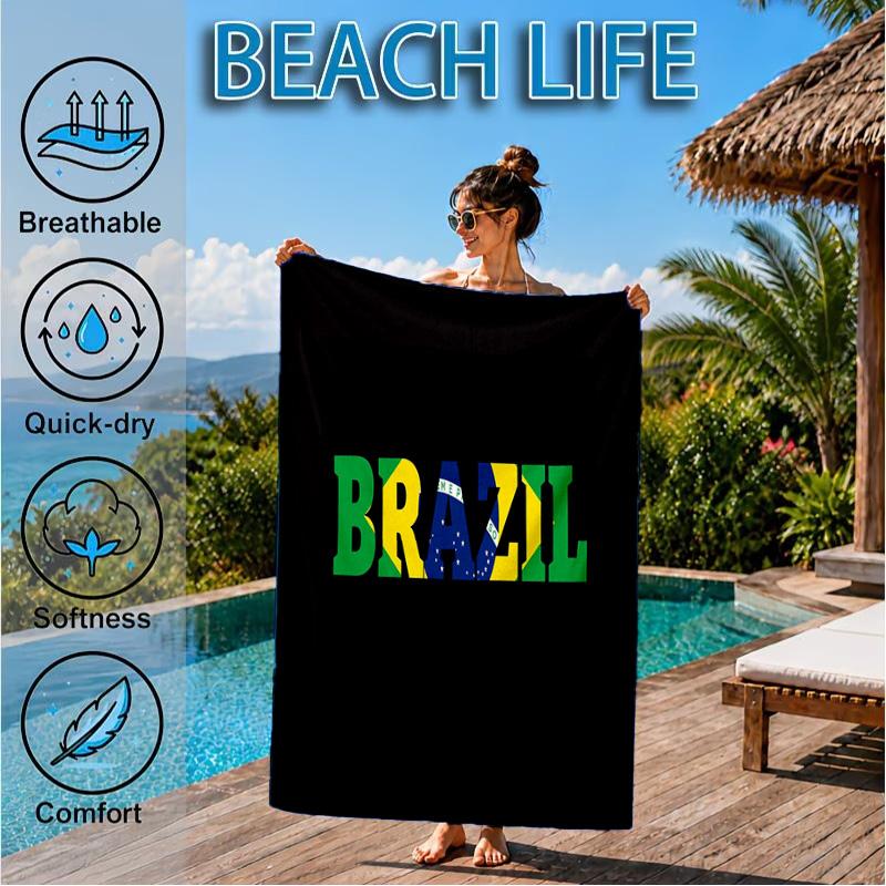 Brasilien Kunstwerk Gedrucktes Mikrofaser Strandtuch, Weich und Saugfähig, Schnelltrocknend, Ideal für Sommerreisen, Strand-Essentials, Schwimmbad