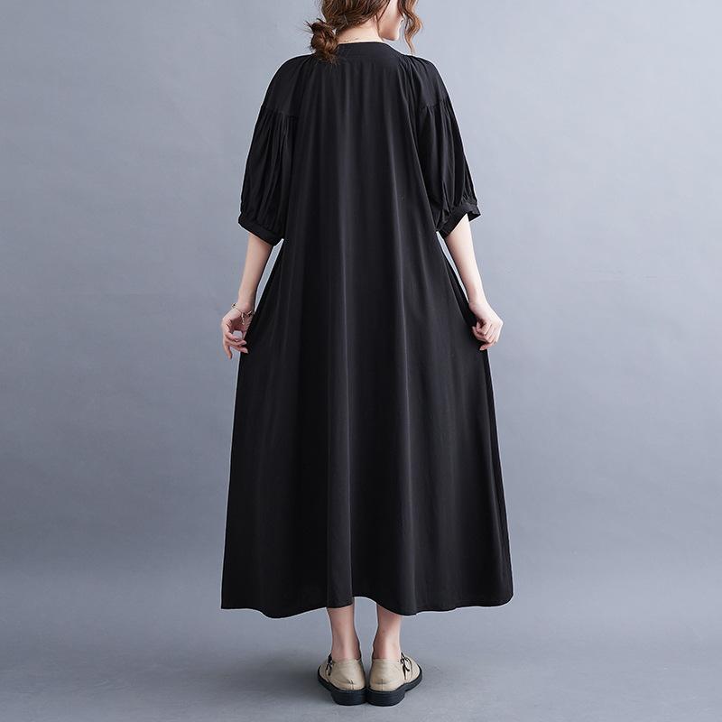 2024 Summer New plus Size Women's Loose and Comfortable Fashion Embroidery Cardigan Casual Mid-Length Dress