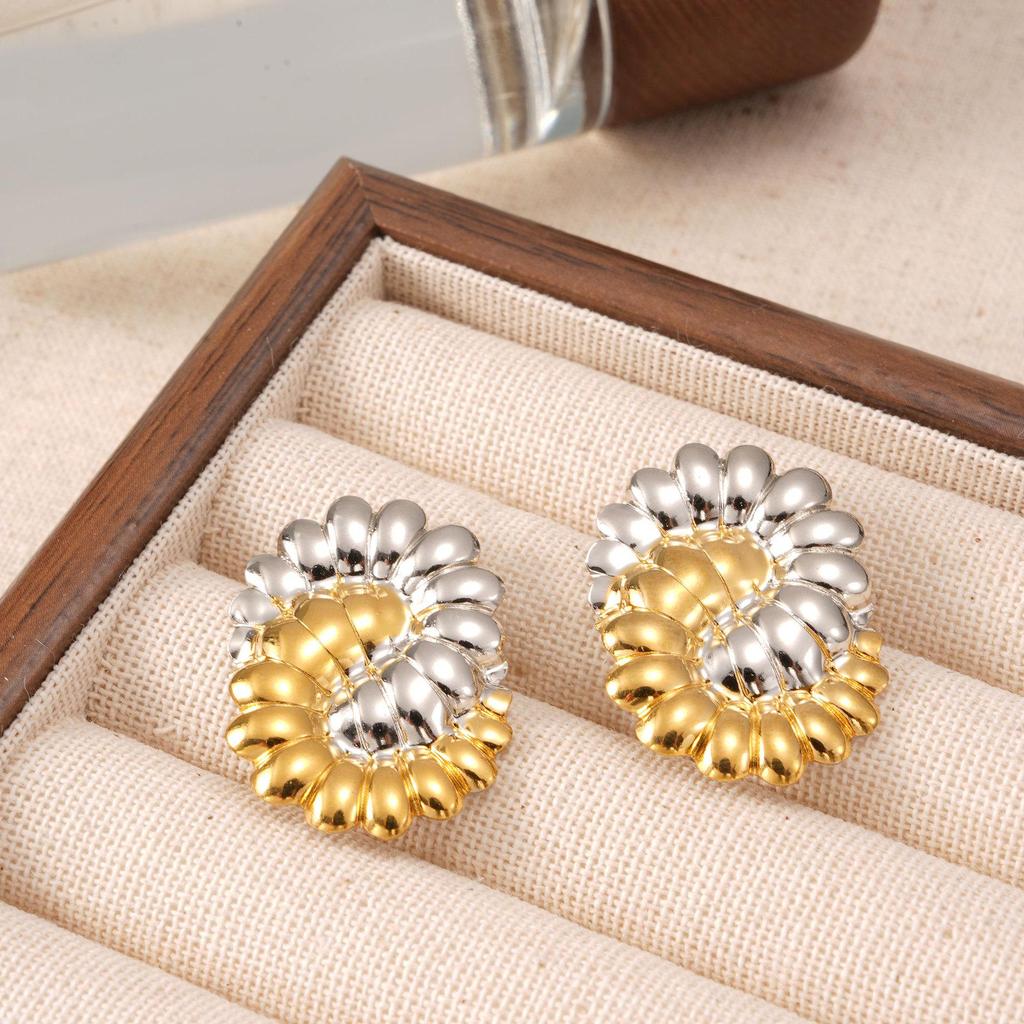 Gold and Silver Stainless Steel Ear Studs with Color Block Design