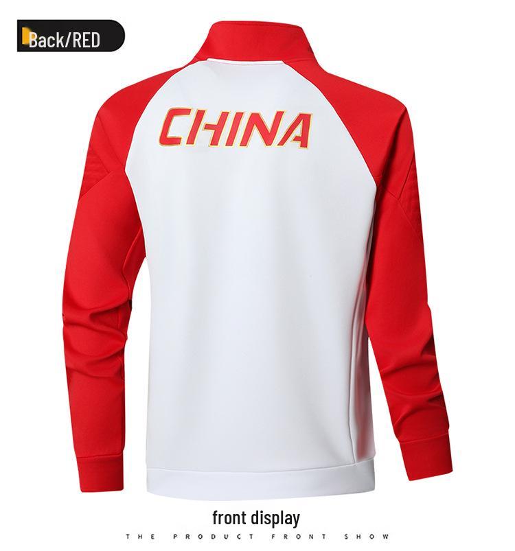 Unisex Chinese Team Casual Sports Three-Piece Set: Short Sleeve Polo, Stand Collar Top, Running Shorts.