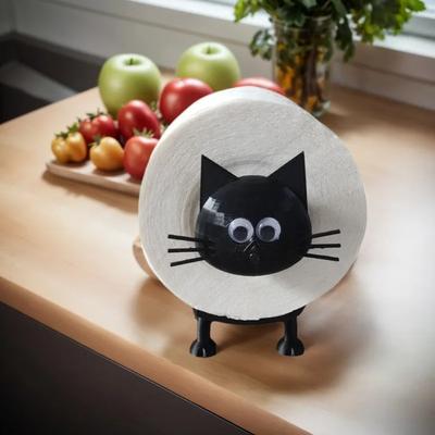 3D Printed Cat Toilet Paper Holder, Funny Black Sheep Freestanding Tissue Roll Stand with Self-Adhesive for Bathroom Decor