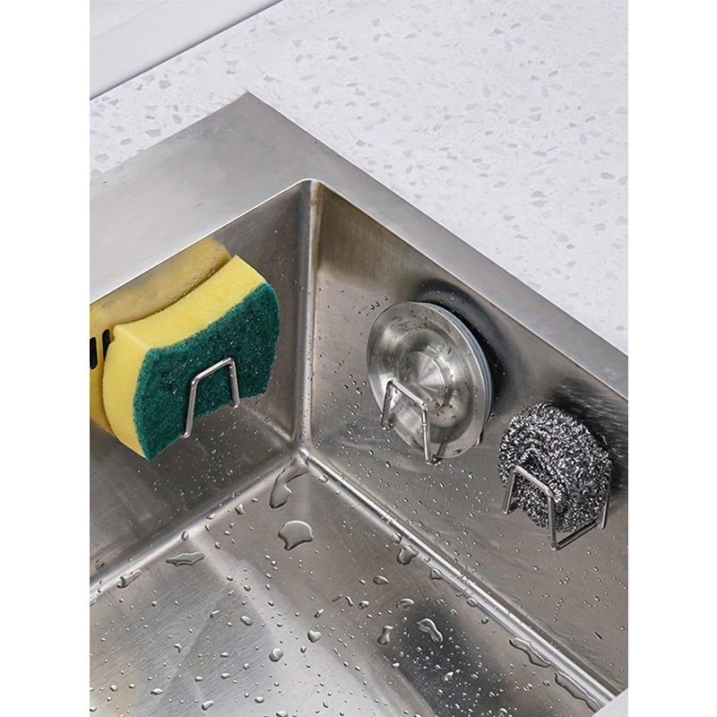 Stainless Steel Kitchen Sink Organizer - Adhesive, No-Drill Sponge Holder & Draining Rack | Wall-Mounted Storage Hooks For Cloths & Accessories