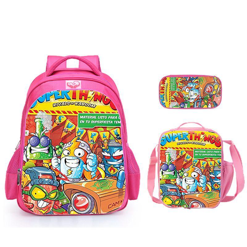 Super Zings Burden Reduction Lightweight School Bag + Meal Bag + Pencil Case Cartoon Printing Pattern - Three-Piece Straight Set