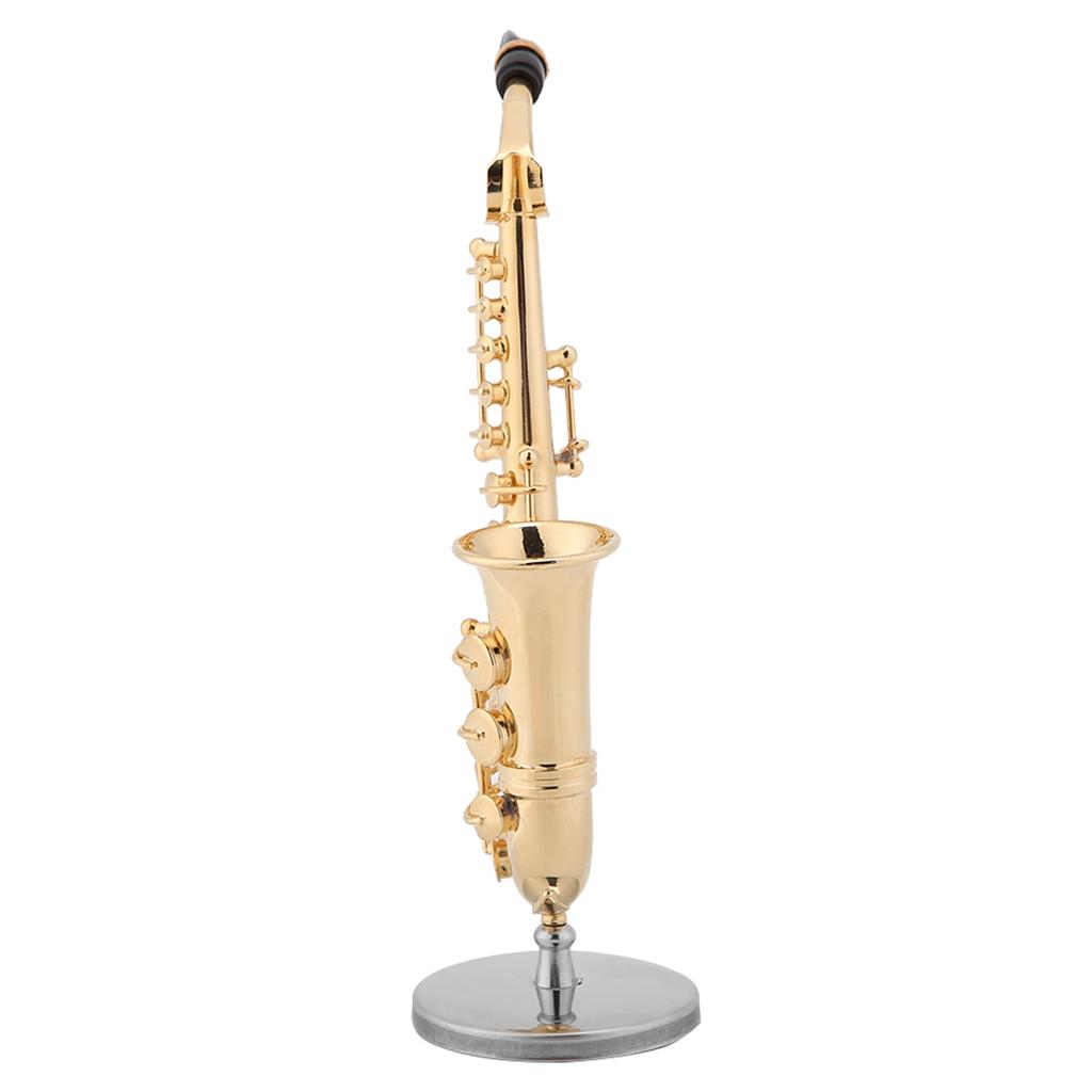 Miniature Alto Saxophone Replica with Stand and Case Gold Plated Instrument Model Ornaments