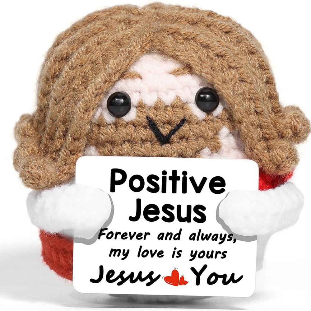 Funny Positive Crochet Shark Doll Desktop Ornament Handmade Cheer Emotional Support Positive Shark with Card Home Party Decor