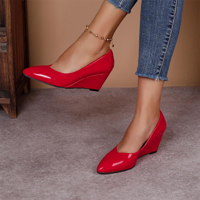 Fashion FHC Spring New Wedges High Heels,Women Pumps,Shallow Out Office Work Shoes,Slip On,Pointed toe,Black,Red,White,35-42,Dropship