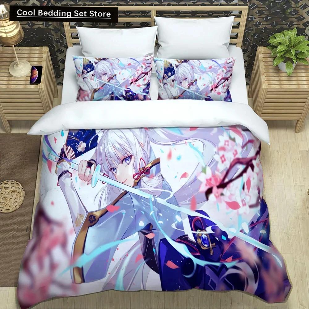 3D Anime Genshin Impact Bedding Set,Duvet Cover Comforter Bed Set Quilt Cover Pillowcase,King Queen Twin Size Boys Girls Adults