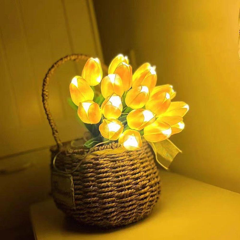 Artificial Flowers Simulated Flower Bouquet Lamp Simulation Tulips Bouquet  Household Atmosphere