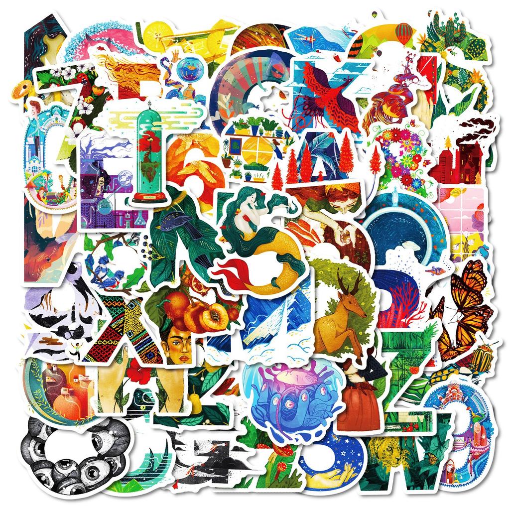 50 Kreative handbemalte Buchstaben Graffiti Aufkleber Kinderbelohnung Cartoon Aufkleber Dekorative Federtasche Tagebuch Mahlzeit