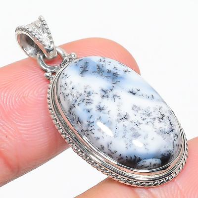 Natural Dendrite Opal Gemstone 925 Solid Sterling Silver Gift Pendant 1.50" C2e75