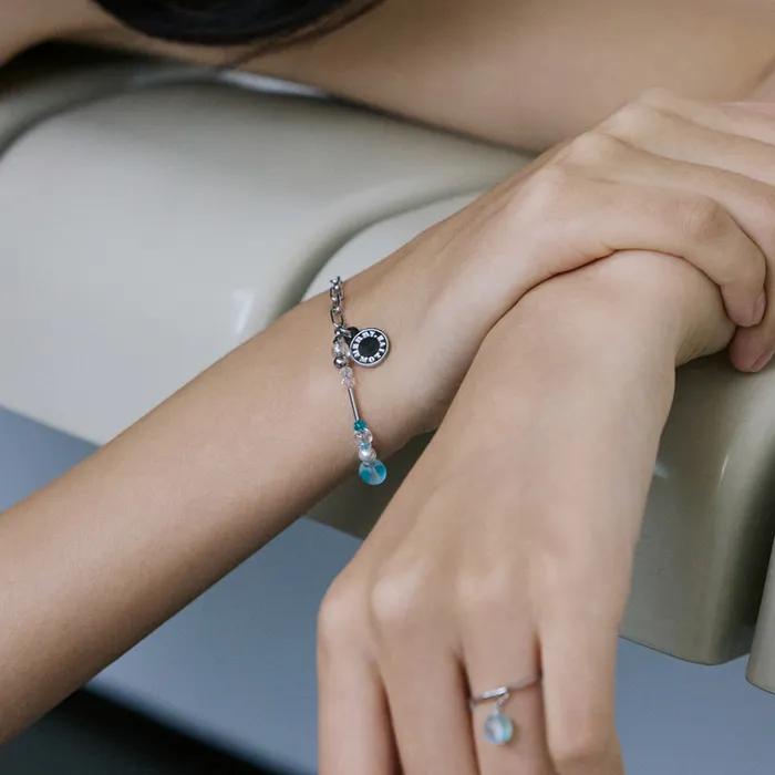 Aqua and clear mix chain bracelet