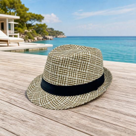 Retro British Style Jazz Hat, Woven Short-Brimmed Straw Hat, Sun Protection Hat for Spring Summer Outdoor Activities