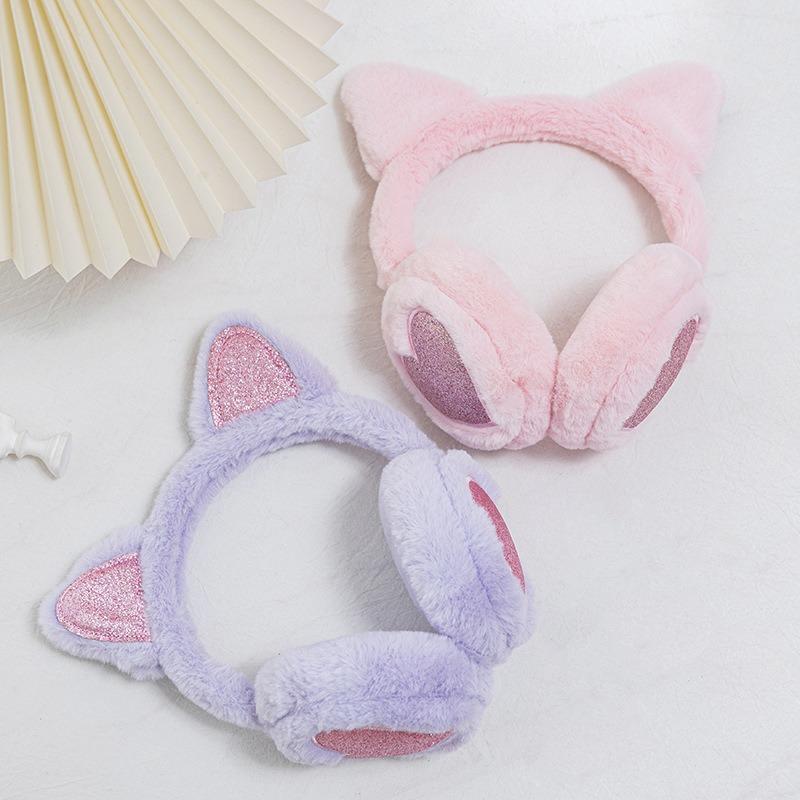 Plush Winter Warm Ear Earmuffs Glitter Cat Ear Warmers Heart Fur Hang Ear Cover For Women Girl Earflap Cold Protection Ear Muffs