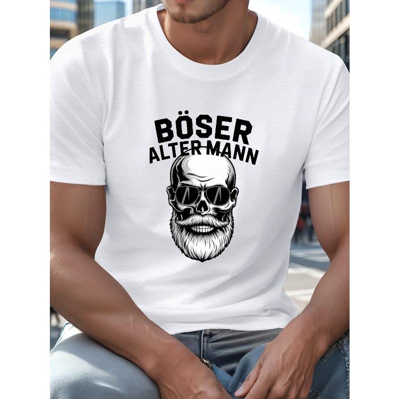 European sizes T-Shirt for Men, Casual Crew Neck, Short Sleeve, Summer Style, Light Beige Color with Bold Black Text