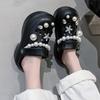 Fashion Diy Pearls Rhinestone Platform Garden Shoes Women Fashion Pearl Chain Thick Bottom Clogs Sandals Woman Non Slip Summer Sandles