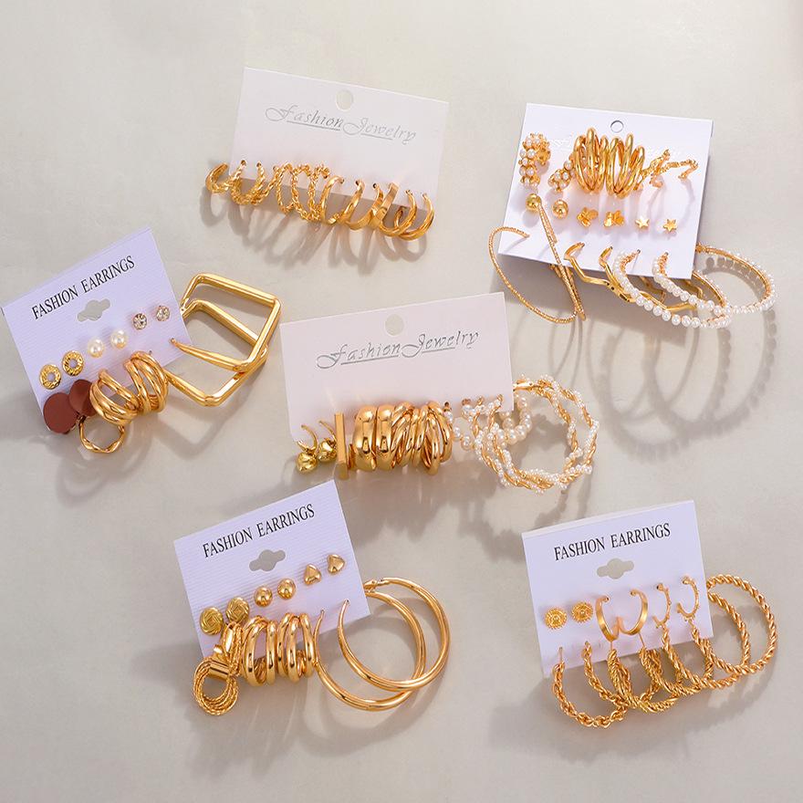 Fashionable Retro Geometric Hoop Earring Set for Women