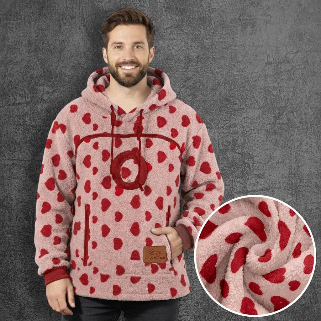 Felpa con cappuccio abbinata in pelle di agnello per uomo e donna, autunno e inverno, vestibilità ampia e casual, calda e confortevole.