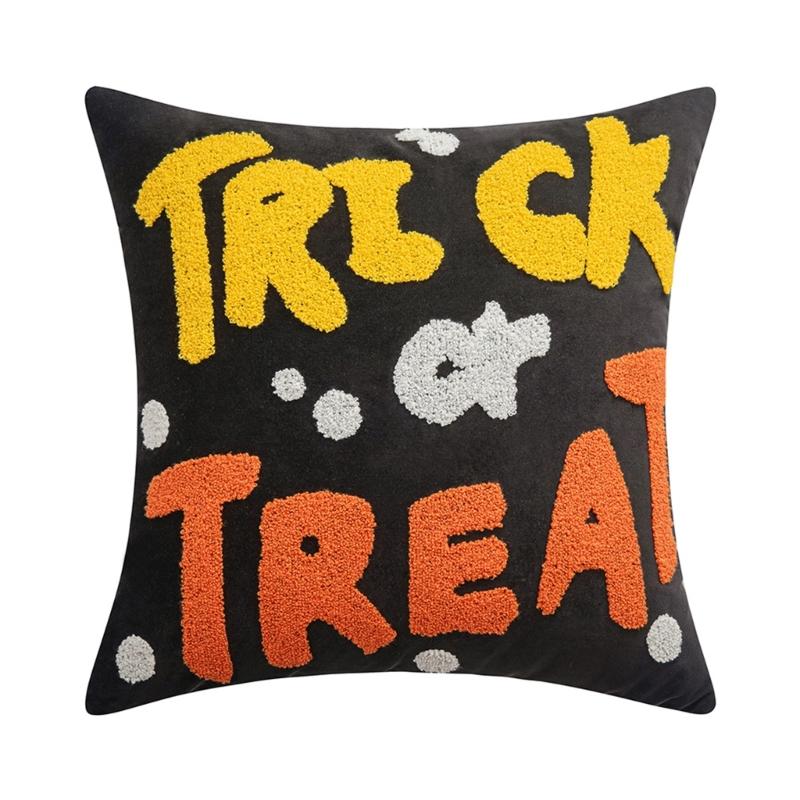 Sturdy Polyester Halloweens Throw Pillowcase With Closure Seasonal Embroidery Sofa Bedroom