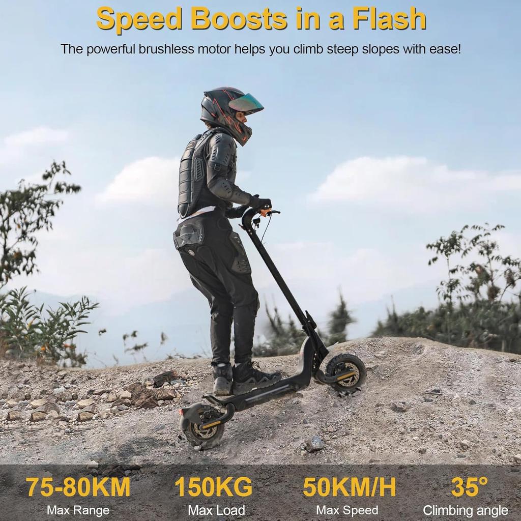 Elektrikli Scooter, 70-80 km Menzil/2000W Çift Motor, 10 İnç Arazi Lastikleri, Elektrikli Scooter Yetişkin 150 kg Taşıma Kapasitesi, TODIMART X5S