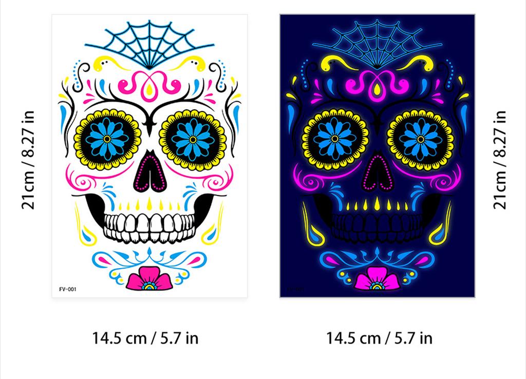 Halloween Fluorescent Stickers Funny Arm Ghost Face Waterproof Tattoo Stickers Women Men Party Supplies Masquerade Cosplay Props