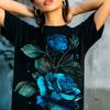 Cottagecore Vintage Flower Tee Women | Blue Roses Botanical Graphic Shirt
