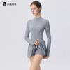 Womens Long Sleeve Athletic Dress With High Neck A-Line Skirt Running Gym Workout Tennis Sport Suit