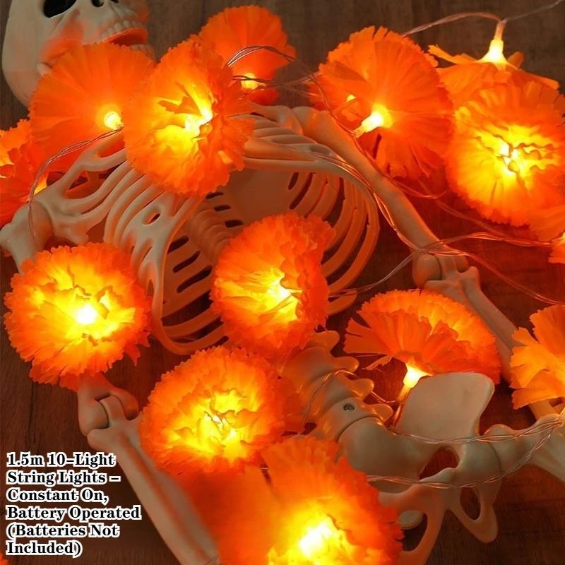 

5 Ft LED Orange Marigold Garland Lights for Day of The Dead Halloween Diwali Holiday Party Home Decoration Christmas Supplies 1PC оранжевый