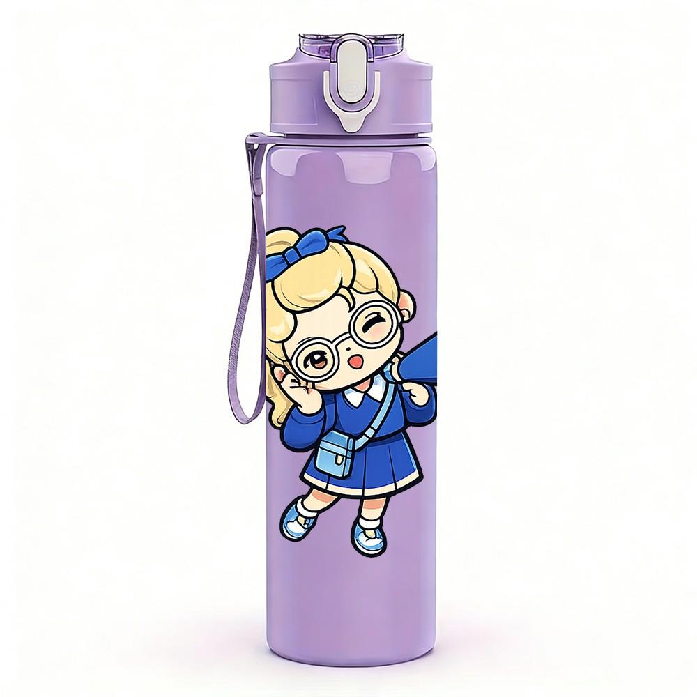 1PC Blue Dress Anime Girl 750ml Color Plastic Sports Water Bottle Leakproof Flip Straw Lid Suitable for Sports Office Home Use