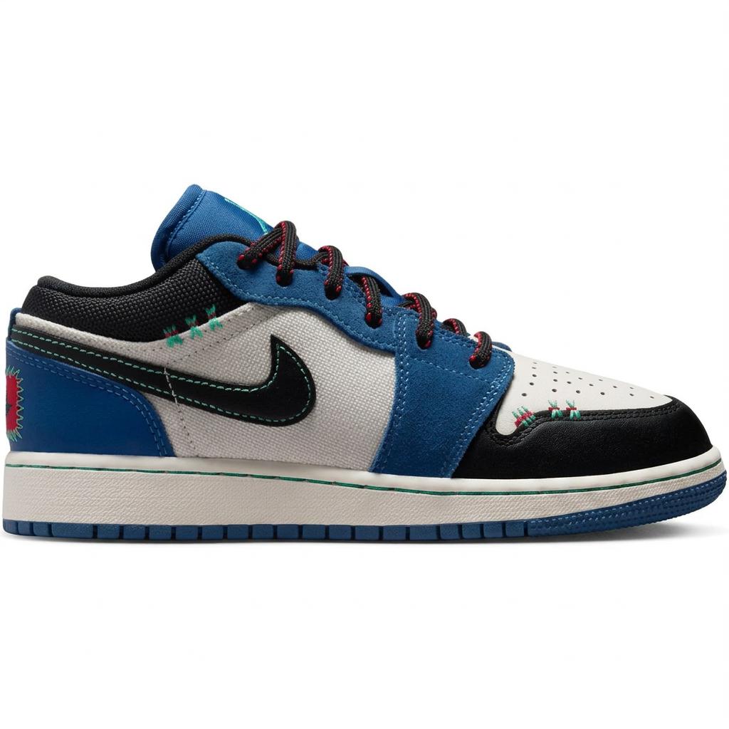 Air Jordan 1 SE Comfortable Fit Low Top Kids Basketball Shoes Unisex Sneakers White Black Blue IO2062-400