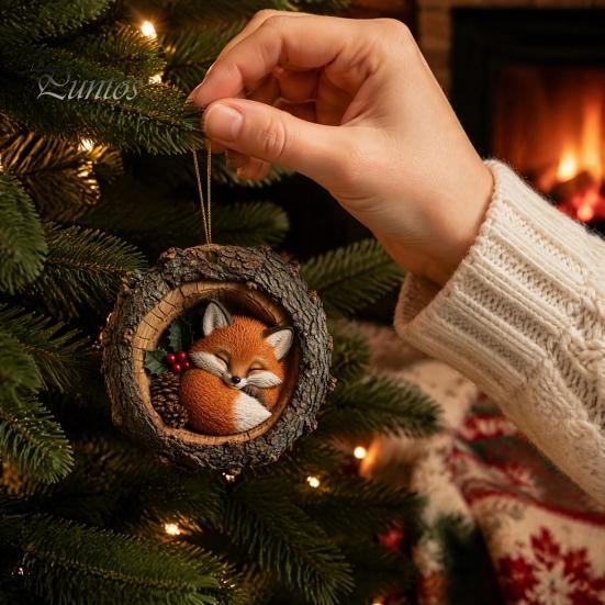 Acrylic Animal Ornaments Tree Hole Ornament, Owl Fox Raccoon Bird Hedgedog Holiday Decor Pendant Squirrel Pinecone Pendant, Seasonal Hanging