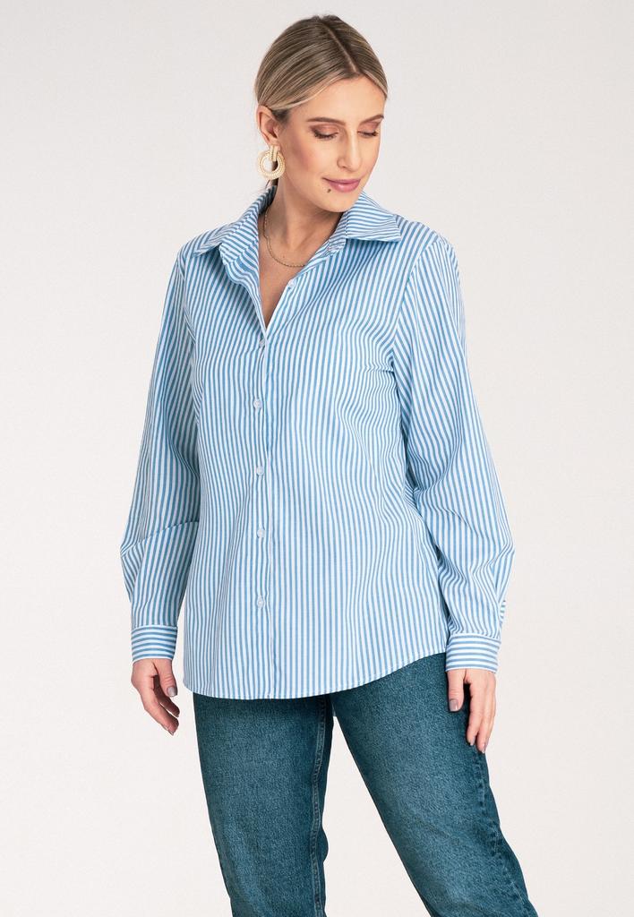 Koszula Damska Elegancka - Koszula Damska W Paski - Niebieska Koszula M1174 R. S/M