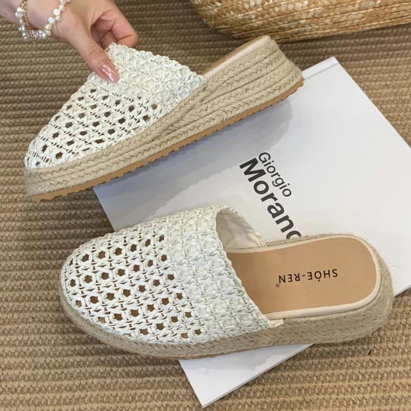 

Fashion Vintage Woven Design Platform Slippers Women Fashion Casual Slide Sandals Summer Comfortable Wedges Beach Sandal Scarpe Da Donna 35 белый