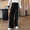 INCERUN Men Zip-up Waist Side Lace Patchwork Casual Long Straight Pants