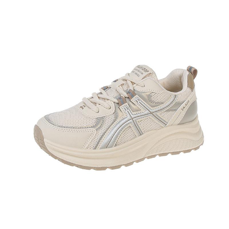 Spring thin round head lace-up breathable mesh sneakers ins trendy thick-soled casual running shoes