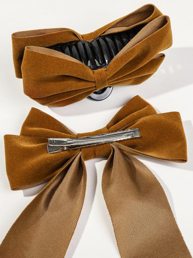 2Pcs Burgundy and Black Velvet Hair Bows with Alligator Clips Big Hair Claw Clips Bows Hair Accessories for Women Girls