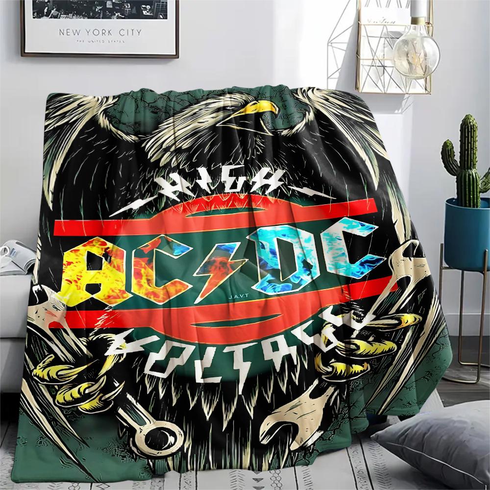1Pc Ac-dc Band Print Flannel Blanket, High quality Comfortable for All Seasons, Home Decor, Warmth and Comfort, Perfect for Christmas Gifts