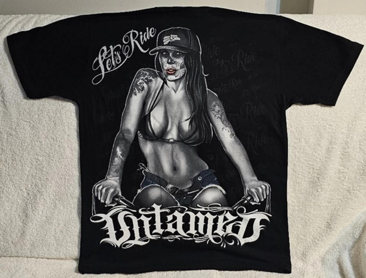 SEXY DAY OF DEAD TATTOO LADY BICYCLYE LET S RIDE UNTAMED T-shirt S