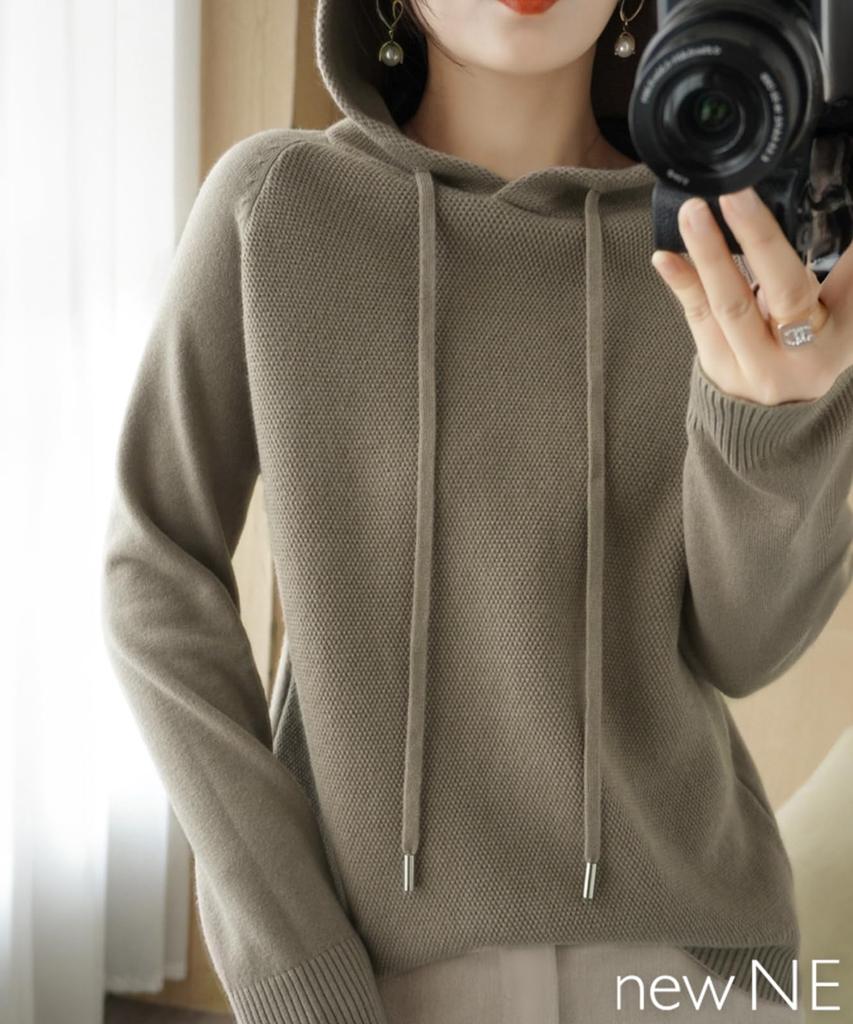 Newne Hooded Long Solid Stylish Knit Simple Cold Weather Adult Street Long Short Crew Loose Women's Hoodie, Sleeve, Simple, Color, Casual, Top,