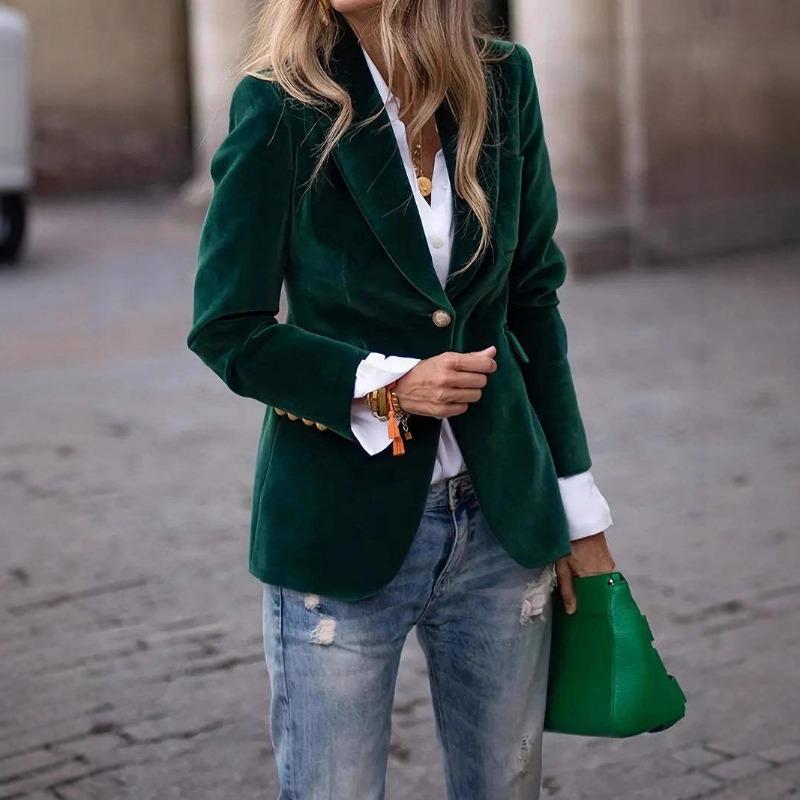 Women's Clothing European American Clothing Autumn Winter New Style Fashion Elegant Coats Solid Color Suit Jacket