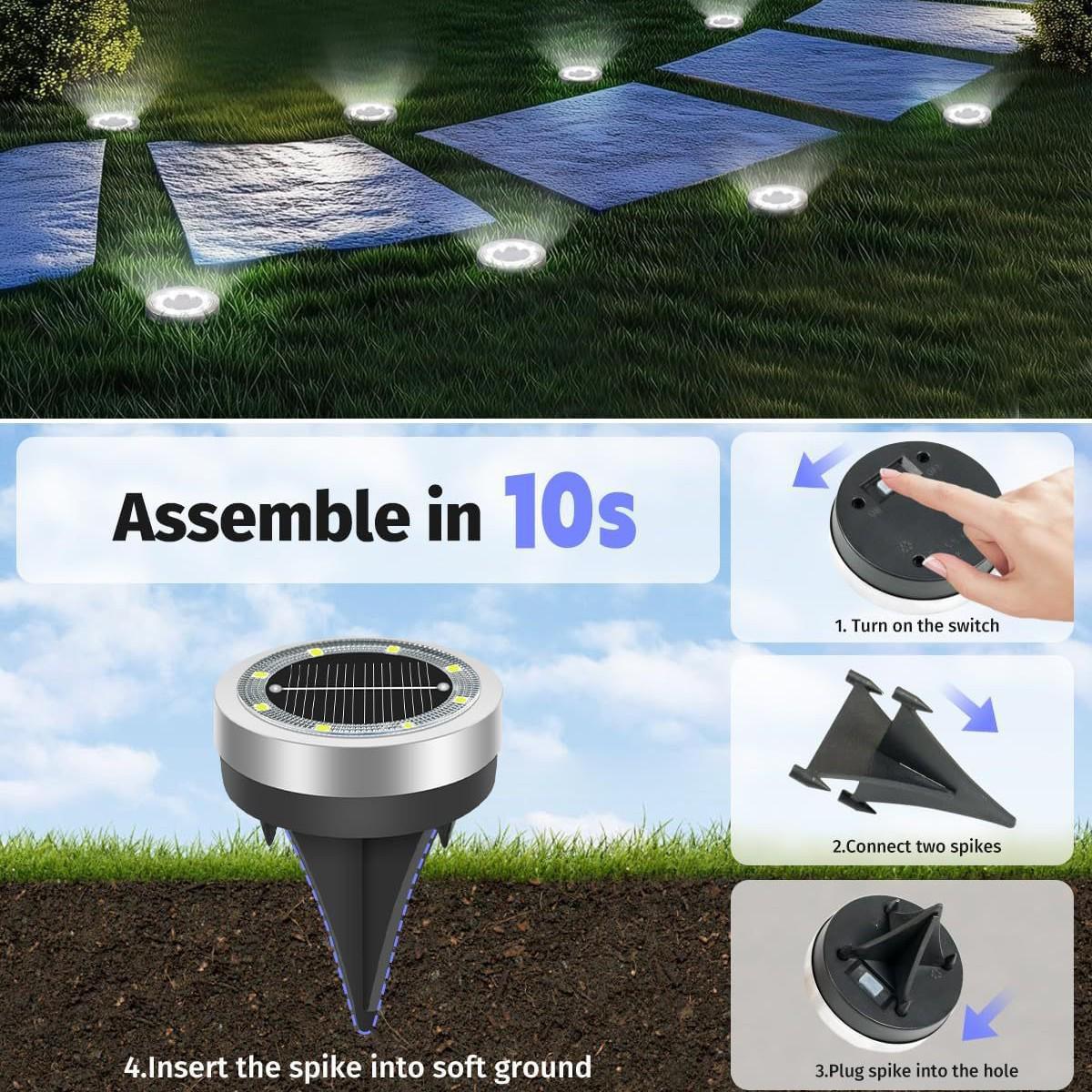 

8-LED Stainless Steel Solar Garden Stake Light for Courtyard, Lawn, Road Warm Light