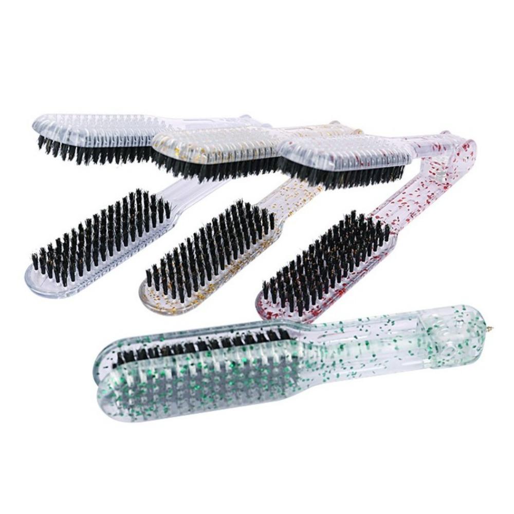 

Crystal V-shaped Straight Hair Comb Double Sided Ironing Clip Brush Women жовтий