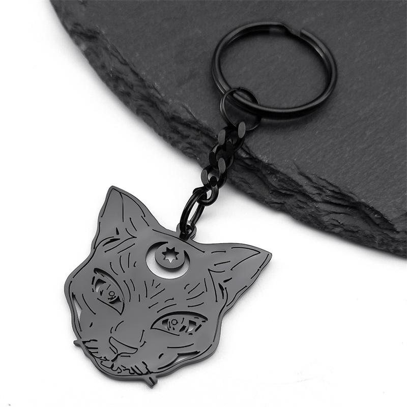 Witch Cat Crescent Moon Star Keychain for Women Men Stainless Steel Silver Color Bag Charm Accessories Jewelry llaveros K8574S01
