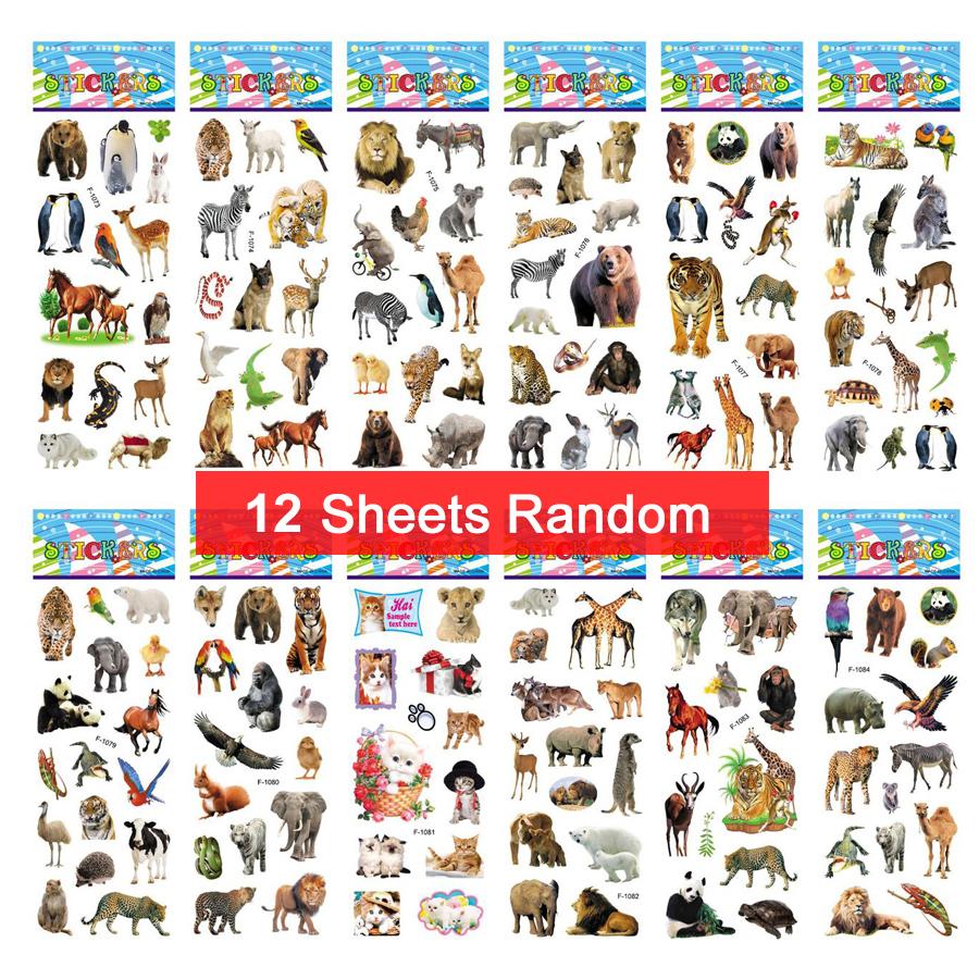 6pcs/set Children Sticker Real Animals Dinosaurs Cats Dogs Stickers Girls Boys Gifts Scrapbook Album DIY Decoration Toy TMZ