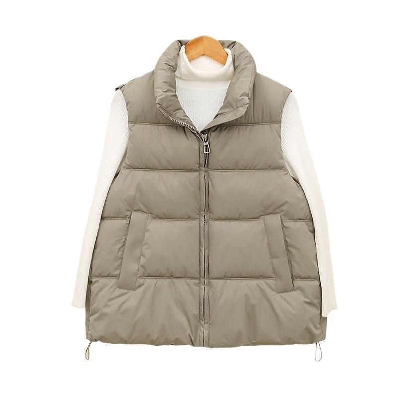 Loose Sleeveless Short Stand-up Collar Vest for Winter Commuting Simple Casual Cotton Vest