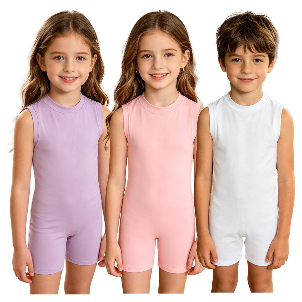 3Pcs Kids Special Needs Adaptive Jumpsuit Round Neck Sleeveless Back Invisible Zipper Solid Color for Easy Dressing Daily Care