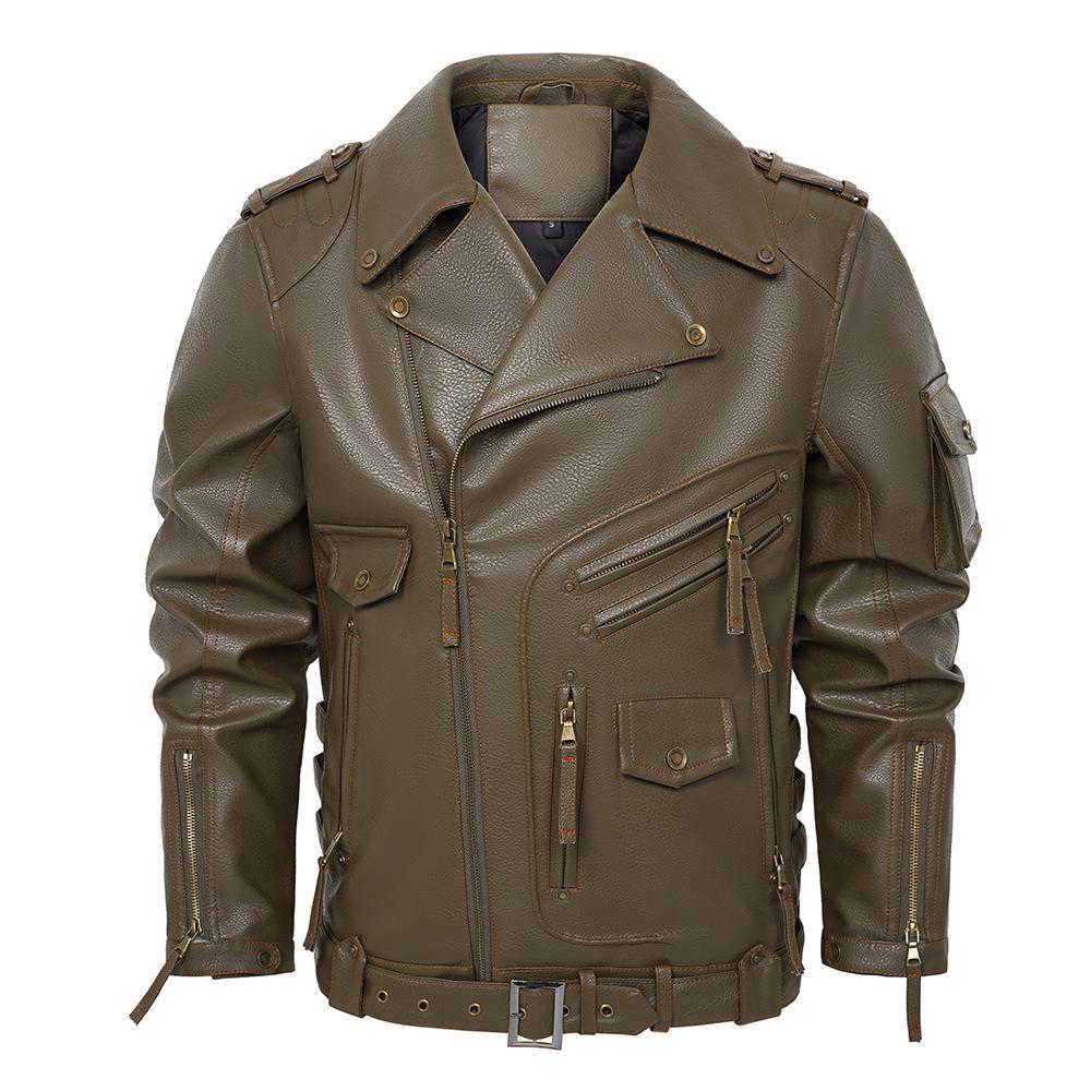 Europäische & Amerikanische Herren PU Leder Motorradjacke - Mehrere Taschen, Reißverschluss, Punk-Stil für Herbst/Winter, Europäische Größe.