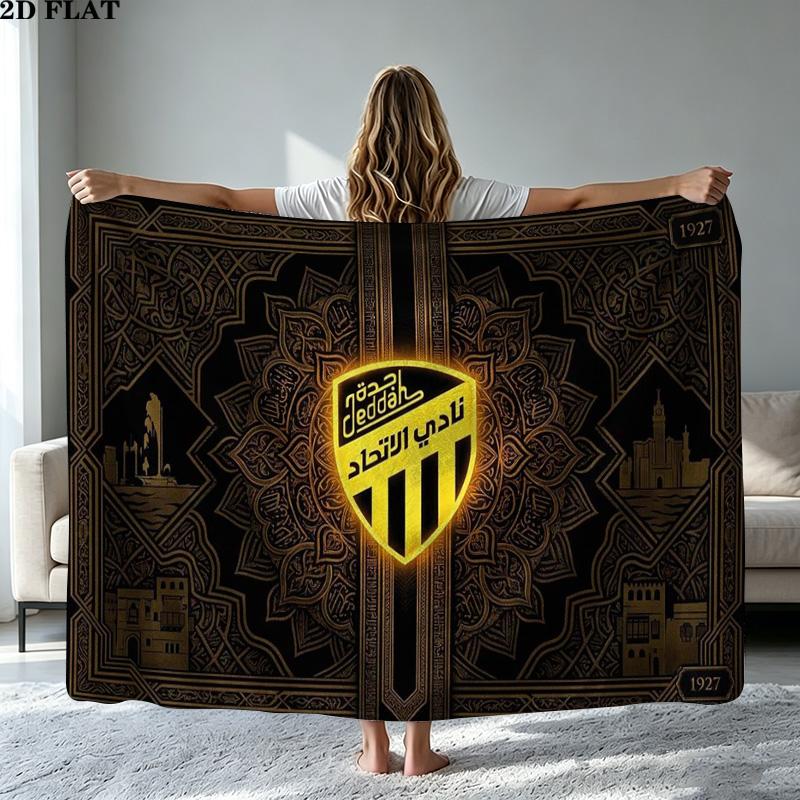 Al-Ittihad Club Logo Aufdruck Flanelldecke Hohe Qualität Warm Bequem Decke für Alle Jahreszeiten Perfekt für Geschenke Heimdekoration