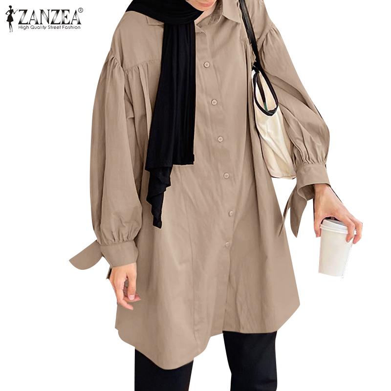 

ZANZEA Женская повседневная свободная осенняя блузка с длинным рукавом и отложным воротником