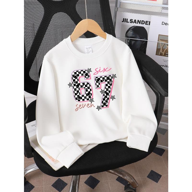 European sizes Kids Casual Sweatshirt Printed Round Neck Pullover, Kids Round Neck Sweatshirt with Fashion 67 Theme Feature Print for Kids 110